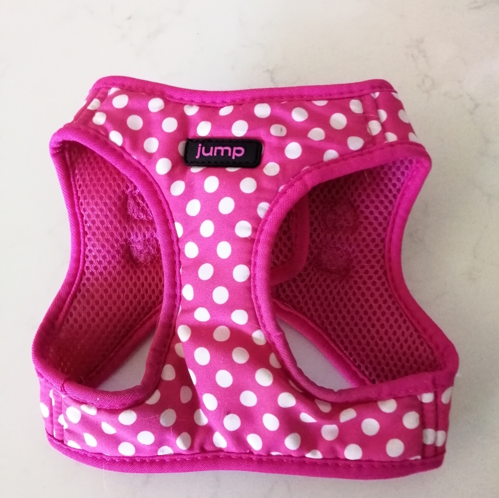 Small dog harness in Pink and White Polka Dots